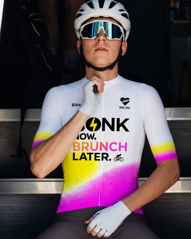 ROCKBROS Men's Yellow Pink Gradient Bike Slogan Cycling Jersey