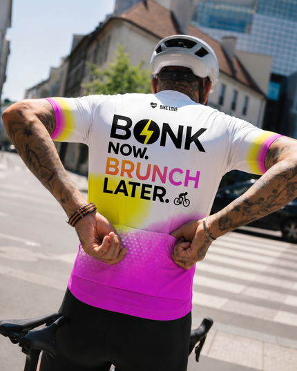 ROCKBROS Men's Yellow Pink Gradient Bike Slogan Cycling Jersey