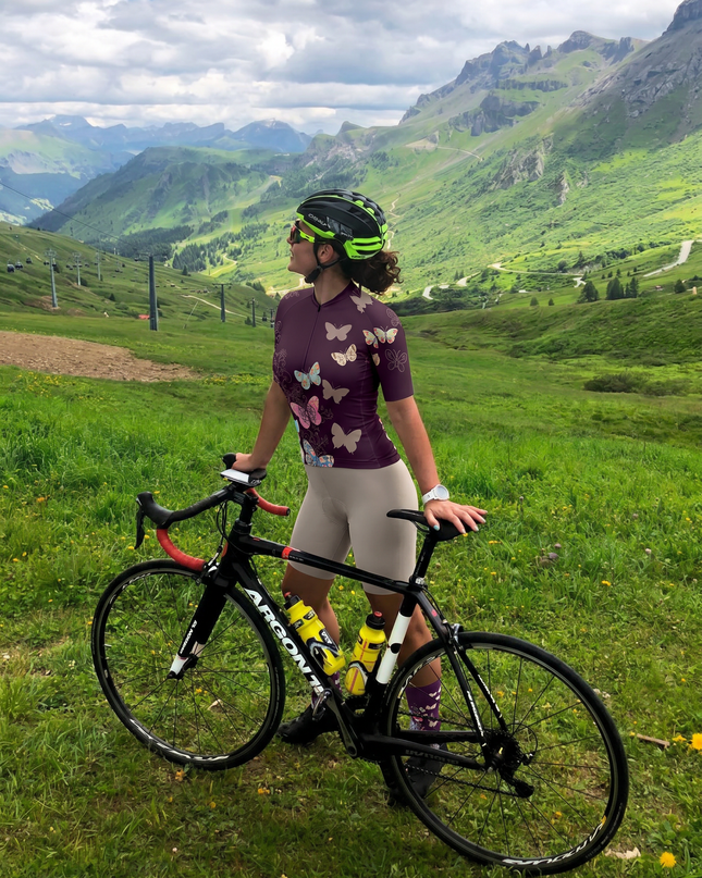 ROCKBROS Dark Plum Vintage Floral Patch Butterfly Mid-Calf Cycling Socks