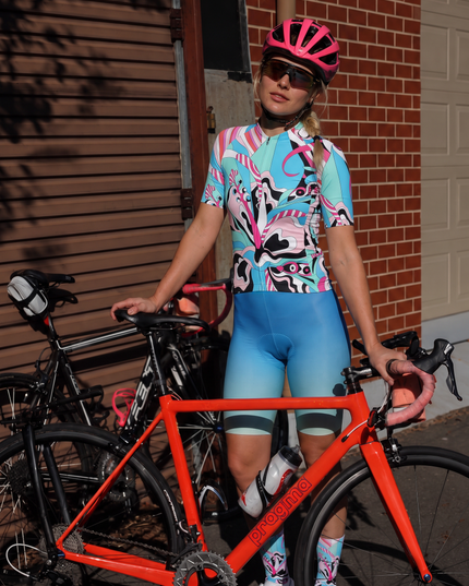 ROCKBROS Cyan Pink Abstract Tropical Graffiti Mid-Calf Cycling Socks