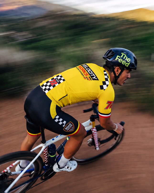 ROCKBROS Men's Yellow Racing Checkered Flag Number 72 Short Sleeve Cycling Jersey