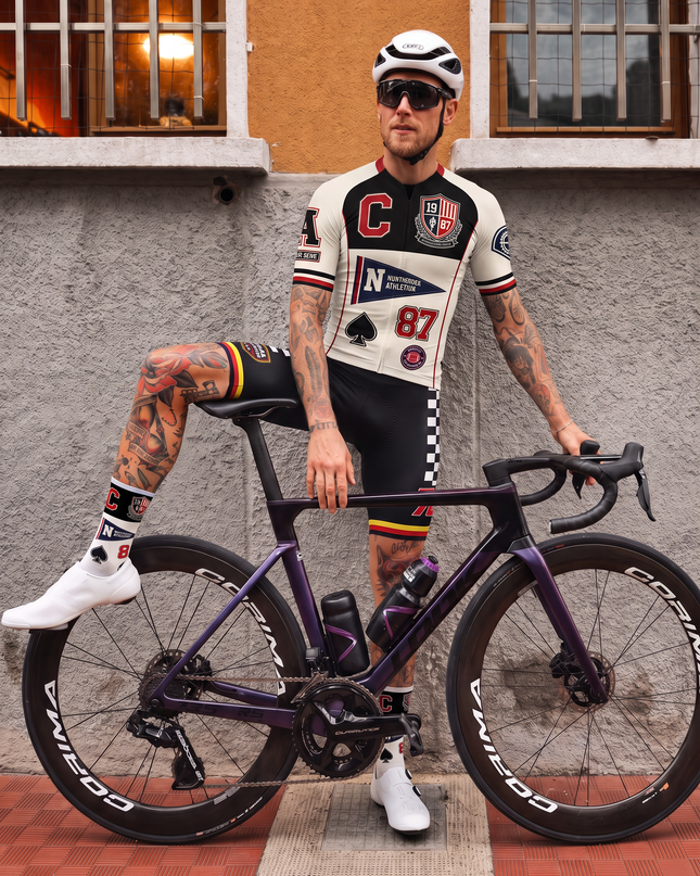 ROCKBROS Men's Black Cream Varsity Badge Graphic Cycling Jersey