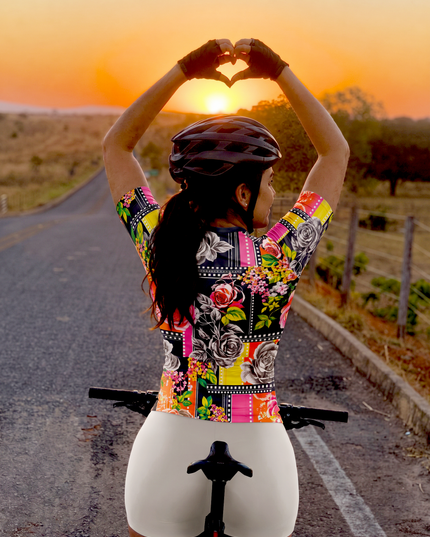 ROCKBROS Women's Patchwork Retro Rose Graphic Cycling Jersey