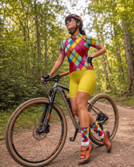 ROCKBROS Bright Rainbow Tartan Geometric Performance Cycling Socks