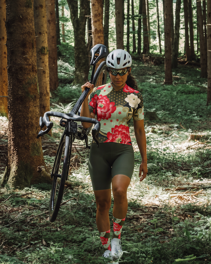 ROCKBROS Women's Traditional Peony Floral Graphic Ladies Cycling Jersey