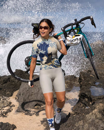ROCKBROS Women's Ocean Wave Cats Short-Sleeve Cycling Jersey