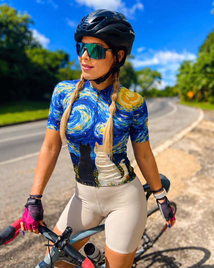 ROCKBROS Women's Starry Night Cats Short-Sleeve Cycling Jersey