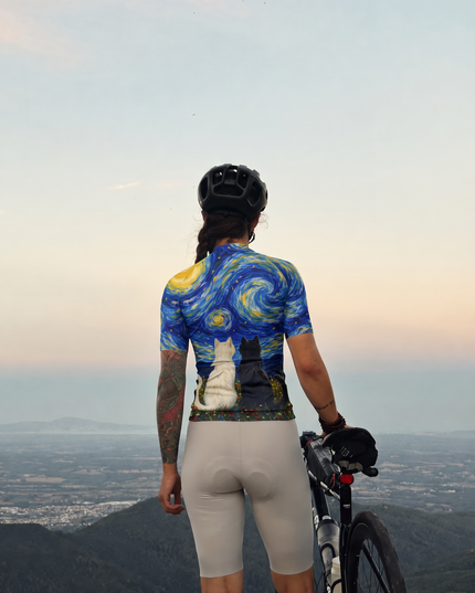 ROCKBROS Women's Starry Night Cats Short-Sleeve Cycling Jersey