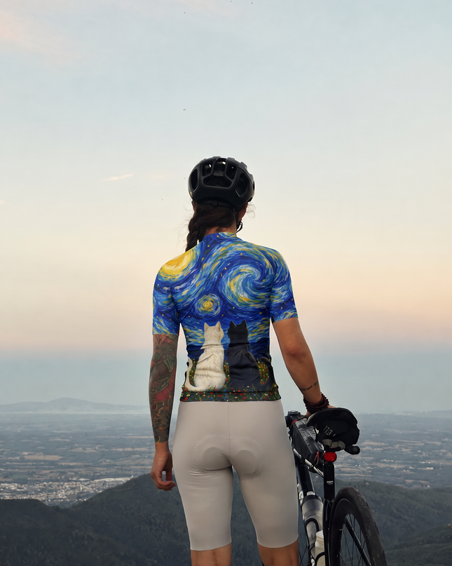 ROCKBROS Women's Starry Night Cats Short-Sleeve Cycling Jersey
