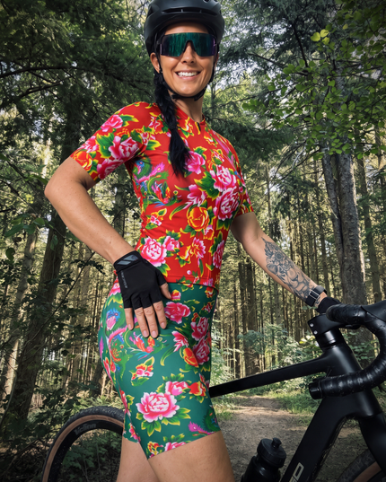 ROCKBROS Women's Emerald Peony Phoenix Padded Cycling Shorts