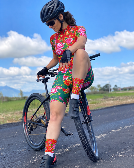 ROCKBROS Women's Emerald Peony Phoenix Padded Cycling Bib Shorts