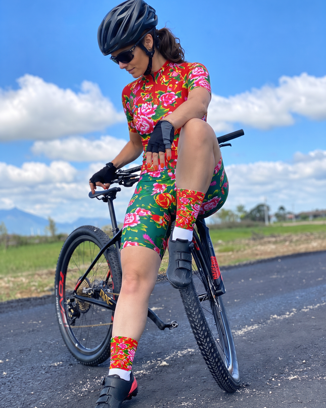 ROCKBROS Women's Emerald Peony Phoenix Padded Cycling Bib Shorts