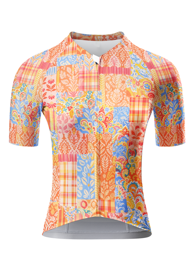 ROCKBROS Women's Bohemian Patchwork Plaid & Floral Mosaic Cycling Jersey
