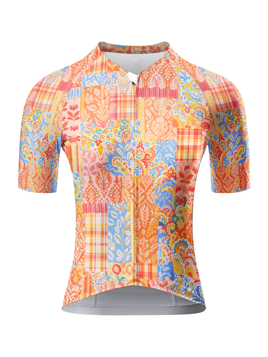 ROCKBROS Women's Bohemian Patchwork Plaid & Floral Mosaic Cycling Jersey