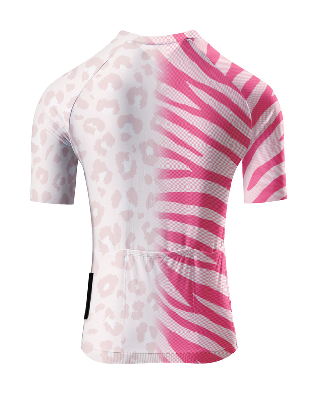 ROCKBROS Women's Pink Mirage All-Weather Asymmetrical Animal-Print Jersey