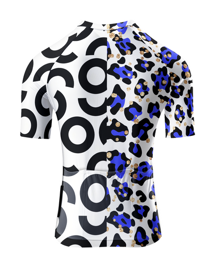 ROCKBROS Women's Blue Leopard & Geometric Circle Asymmetrical Aero Jersey