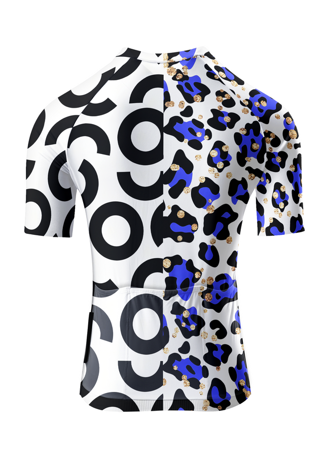 ROCKBROS Women's Blue Leopard & Geometric Circle Asymmetrical Aero Jersey