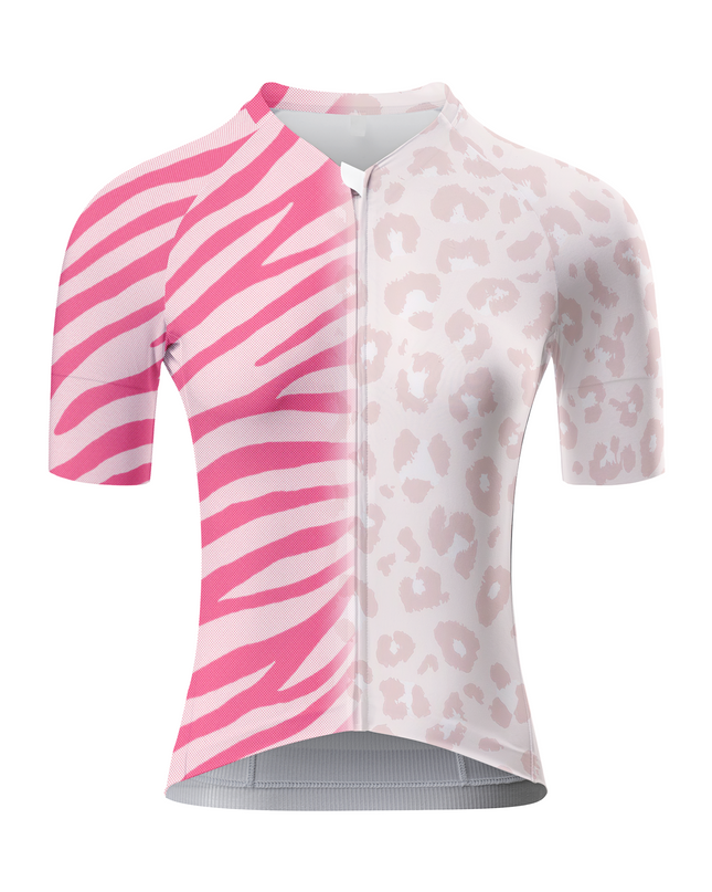 ROCKBROS Women's Pink Mirage All-Weather Asymmetrical Animal-Print Jersey