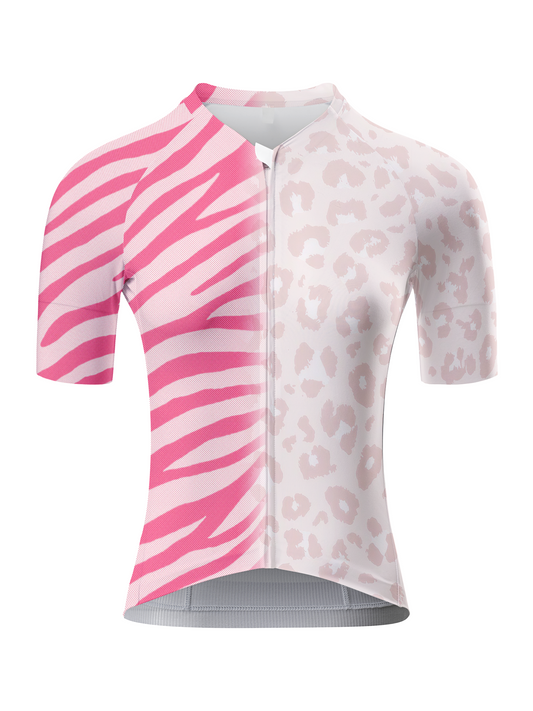 ROCKBROS Women's Pink Mirage All-Weather Asymmetrical Animal-Print Jersey