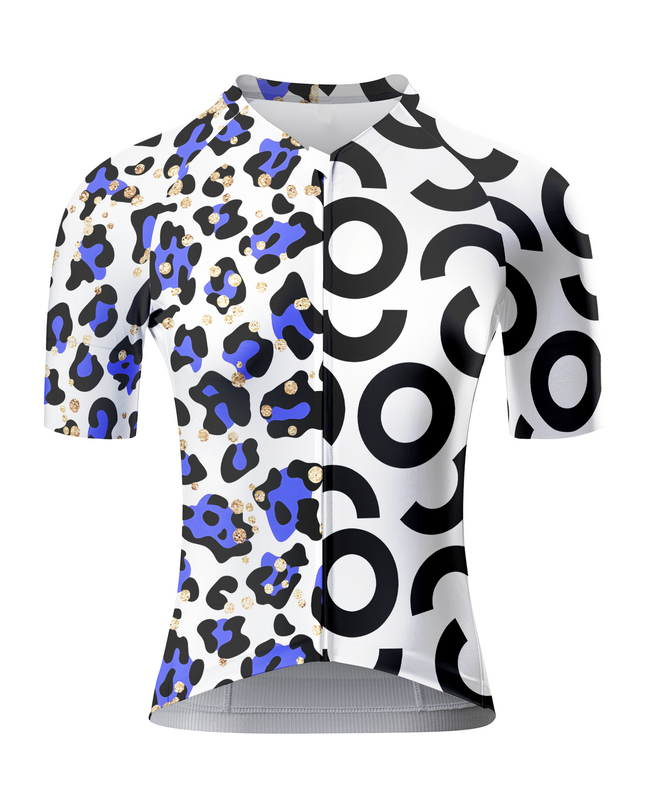 ROCKBROS Women's Blue Leopard & Geometric Circle Asymmetrical Aero Jersey