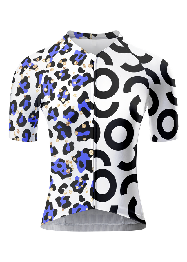ROCKBROS Women's Blue Leopard & Geometric Circle Asymmetrical Aero Jersey