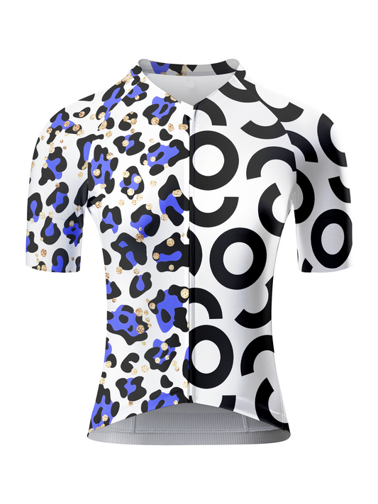 ROCKBROS Women's Blue Leopard & Geometric Circle Asymmetrical Aero Jersey