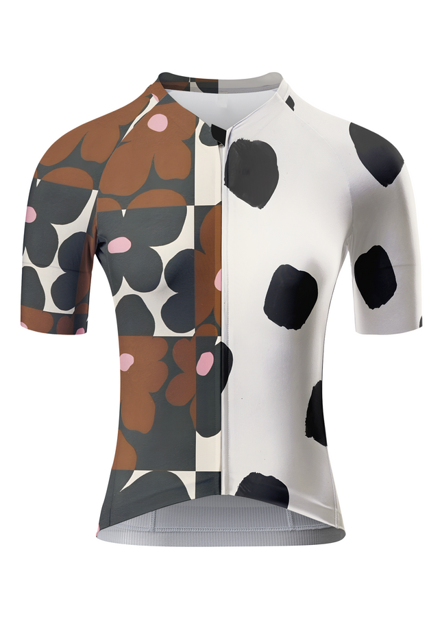 ROCKBROS Women's Retro Floral Grid & Black Spot Short Sleeve Jersey