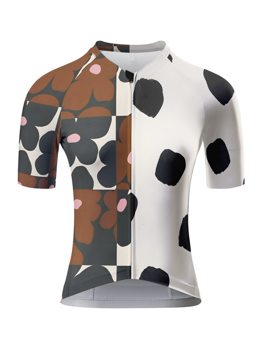 ROCKBROS Women's Retro Floral Grid & Black Spot Short Sleeve Jersey