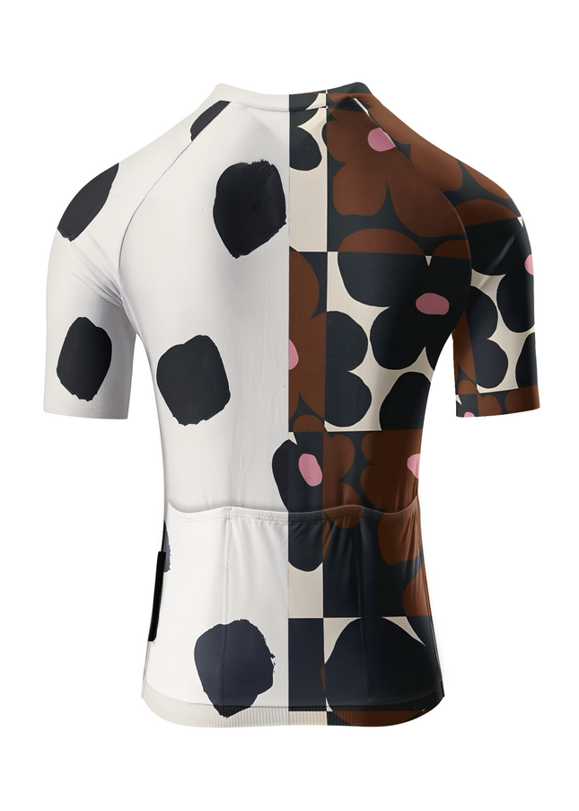 ROCKBROS Women's Retro Floral Grid & Black Spot Short Sleeve Jersey