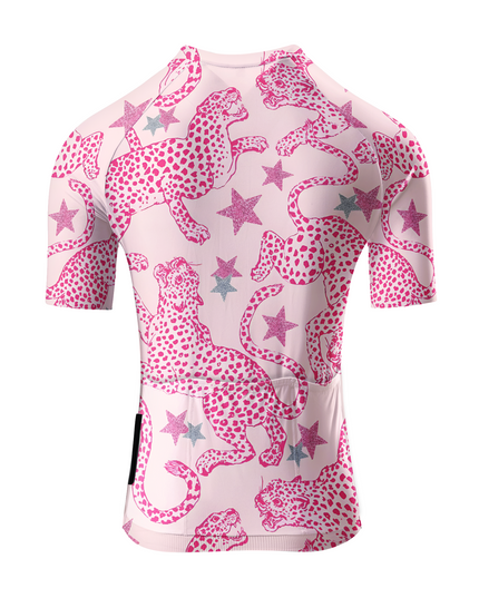 ROCKBROS Women's Pink Leopard & Star All-Over Printed Cycle Jersey