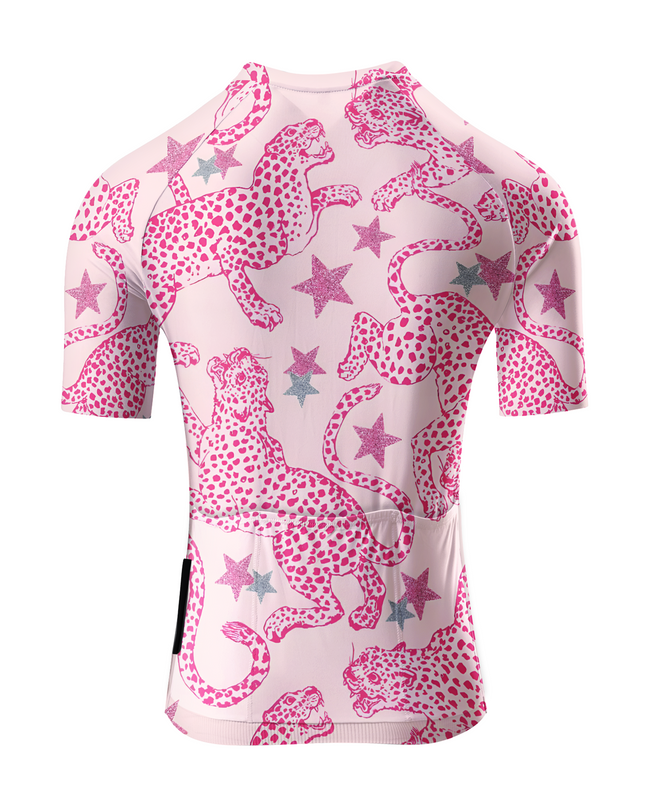 ROCKBROS Women's Pink Leopard & Star All-Over Printed Cycle Jersey