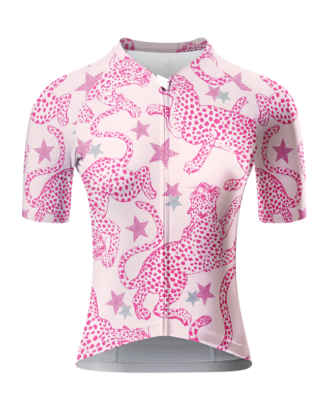 ROCKBROS Women's Pink Leopard & Star All-Over Printed Cycle Jersey