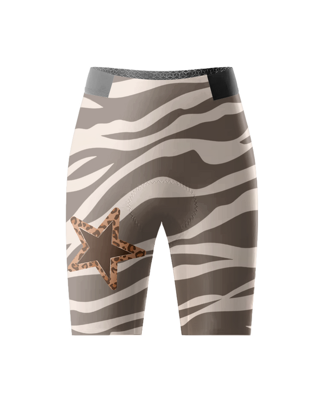 ROCKBROS Women's Fur Code Hybrid Zebra-Leopard Cycling Shorts with Star Patch