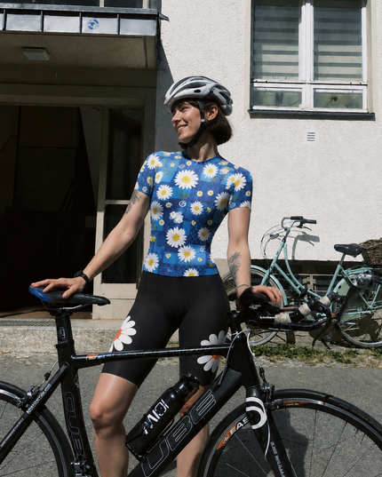 ROCKBROS Women's Blue Denim Daisy Butterfly Pro Aero Cycling Jersey