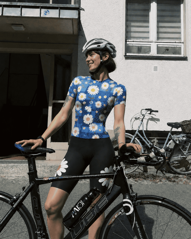 ROCKBROS Women's Blue Denim Daisy Butterfly Pro Aero Cycling Jersey