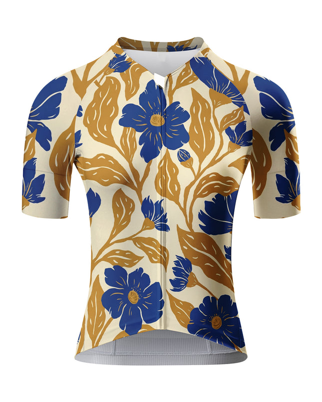 ROCKBROS Women Blue Floral Short Sleeve Cycling Jersey