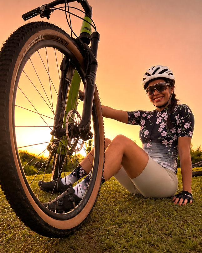 ROCKBROS Women's Cherry Blossom Gradient Short Sleeve Cycling Jersey