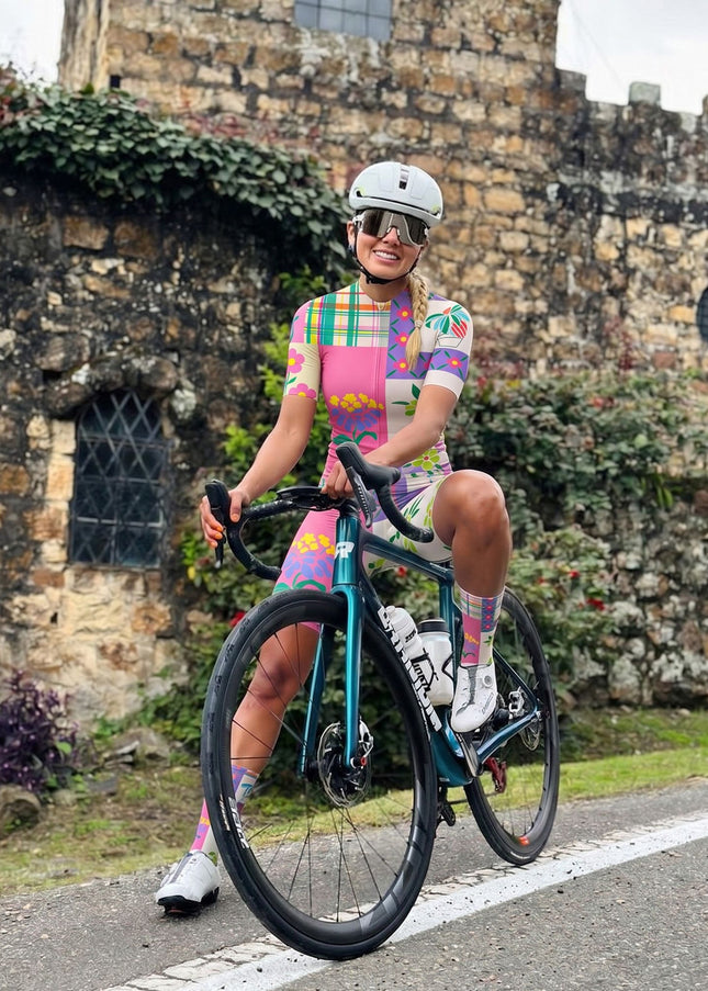 ROCKBROS Women's Retro Patchwork Floral Short Sleeve Cycling Jersey