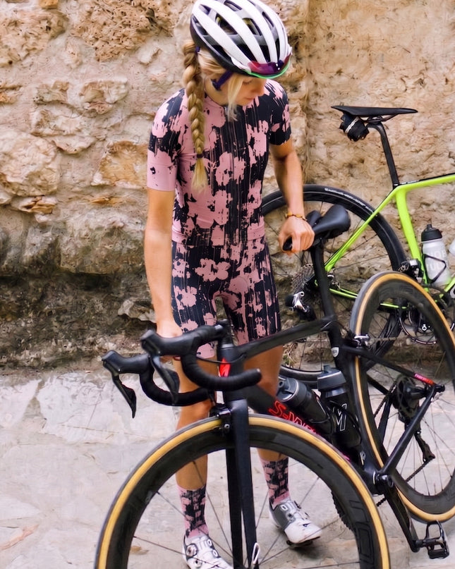 ROCKBROS Women's Pink Distressed Floral Cycling Jersey