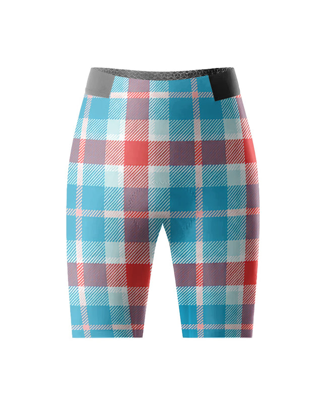 ROCKBROS Women's Crimson Azure Plaid Cycling Shorts