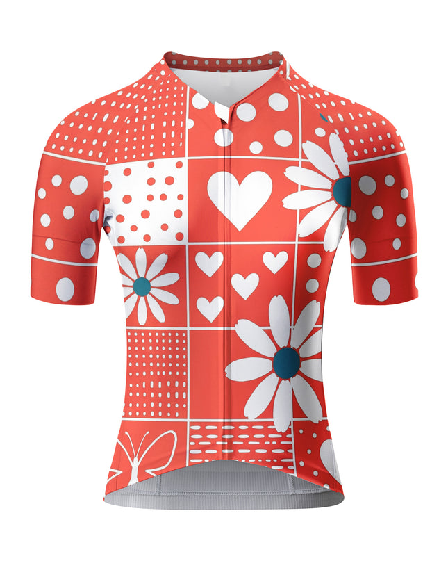 ROCKBROS Women's Heart and Daisy Patchwork Short Sleeve Cycling Jersey
