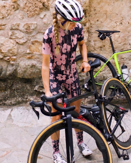 ROCKBROS Women's Pink Distressed Floral Cycling  Set