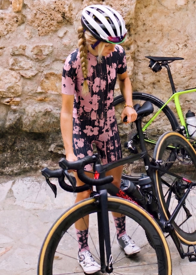 ROCKBROS Women's Pink Distressed Floral Cycling  Set