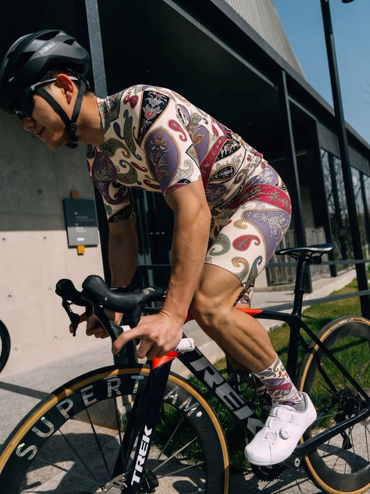 ROCKBROS Men's Vintage Paisley Print Short Sleeve Cycling Jersey