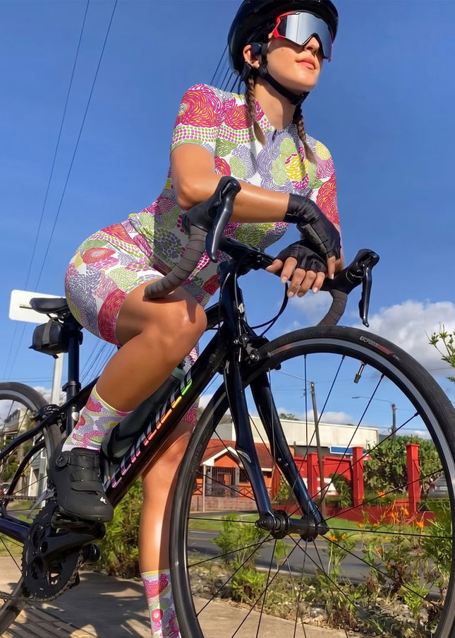 ROCKBROS Women's Dot Floral Print Short Sleeve Cycling Jersey