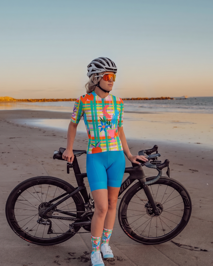 ROCKBROS Women's Colorful Plaid Floral Cycling Jersey