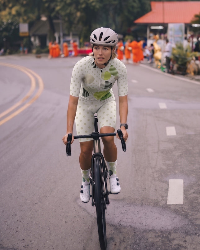ROCKBROS Women's Cycling Jersey Short Sleeve Breathable Green Polka Dot Cycling Set
