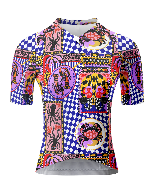 ROCKBROS Women's Retro Graphic Marine Chariot Checkered Jersey