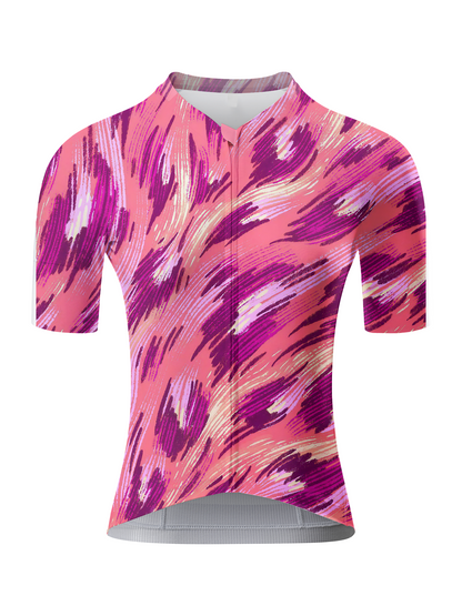 RockBros Women's Pink & Violet Abstract Impressionist Brushstroke Cycling Jersey