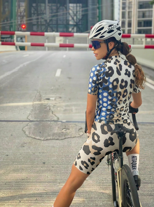 ROCKBROS Women's "Cobalt Cheetah" Pop-Art Leopard Performance Aero Jersey